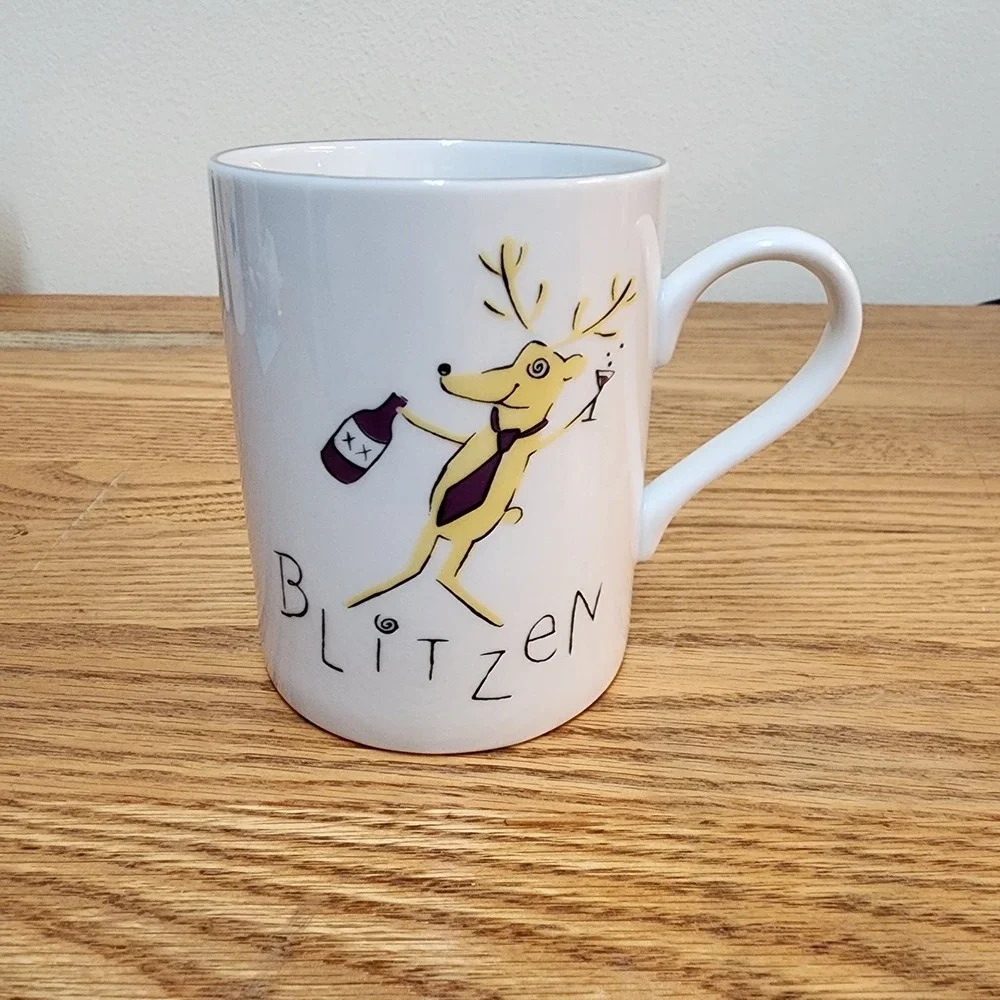 Pottery Barn Reindeer Coffee Tea Mugs Set Of 3 Donner, Comet and Blitzen